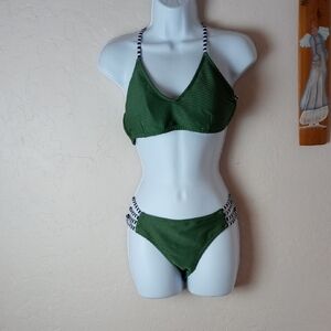Cupshe Olive Bikini with Striped Details